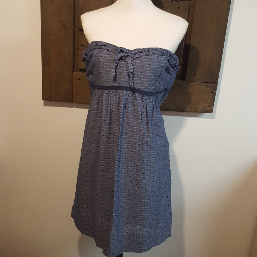 J. Crew Strapless Eyelet Dress in Dusty Blue